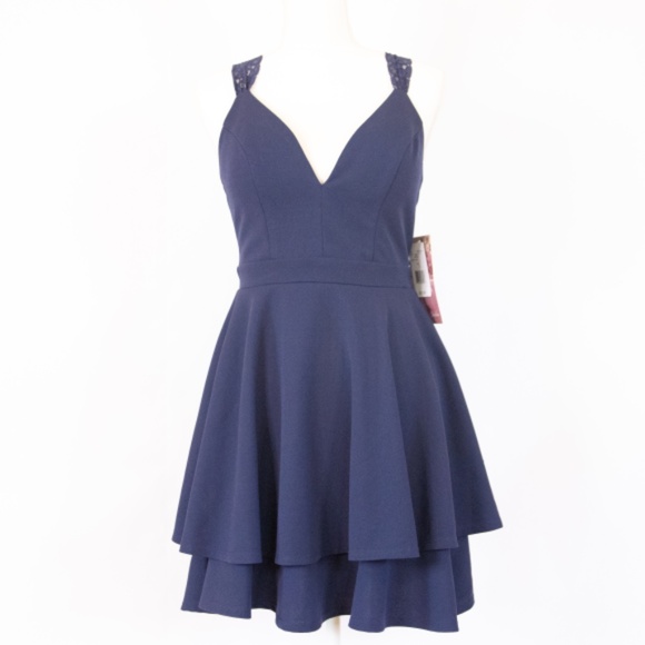 Emerald Sundae Dresses & Skirts - Emerald Sundae Size 5 Navy Blue Skater Dress With Lace Shoulder Straps.